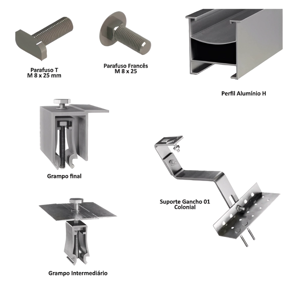 KIT FIXACAO SOLAR COLONIAL 4,8M 4P PTC, PRATYC, KIT FIXACAO SOLAR COLONIAL 4,8M 4P PTC, PRATYC,