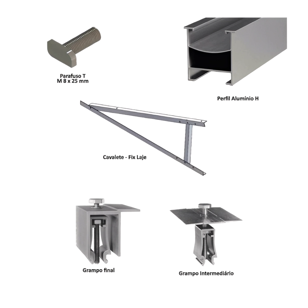 KIT FIXACAO SOLAR LAJE 4,8M 4P PTC, PRATYC, KIT FIXACAO SOLAR LAJE 4,8M 4P PTC, PRATYC,